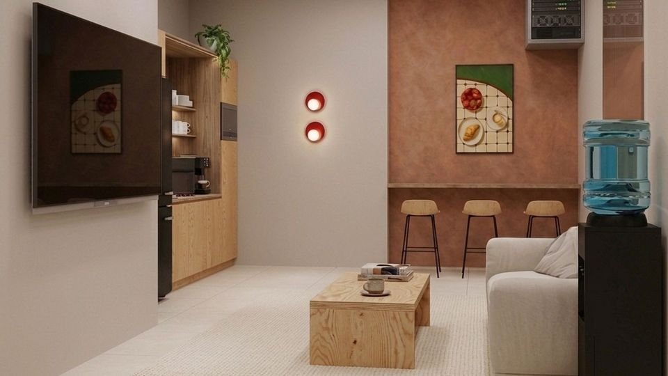 The kitchen and lounge area