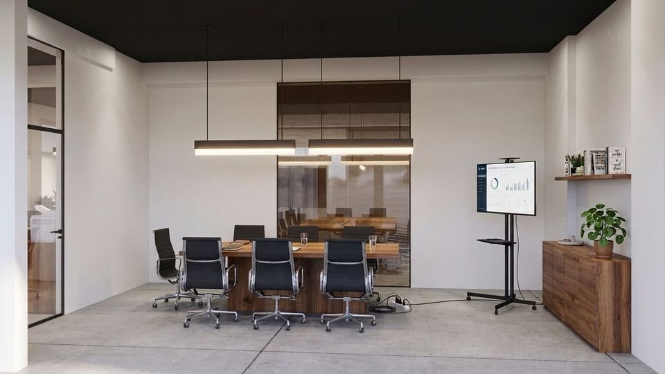 The room with computers and workstations
